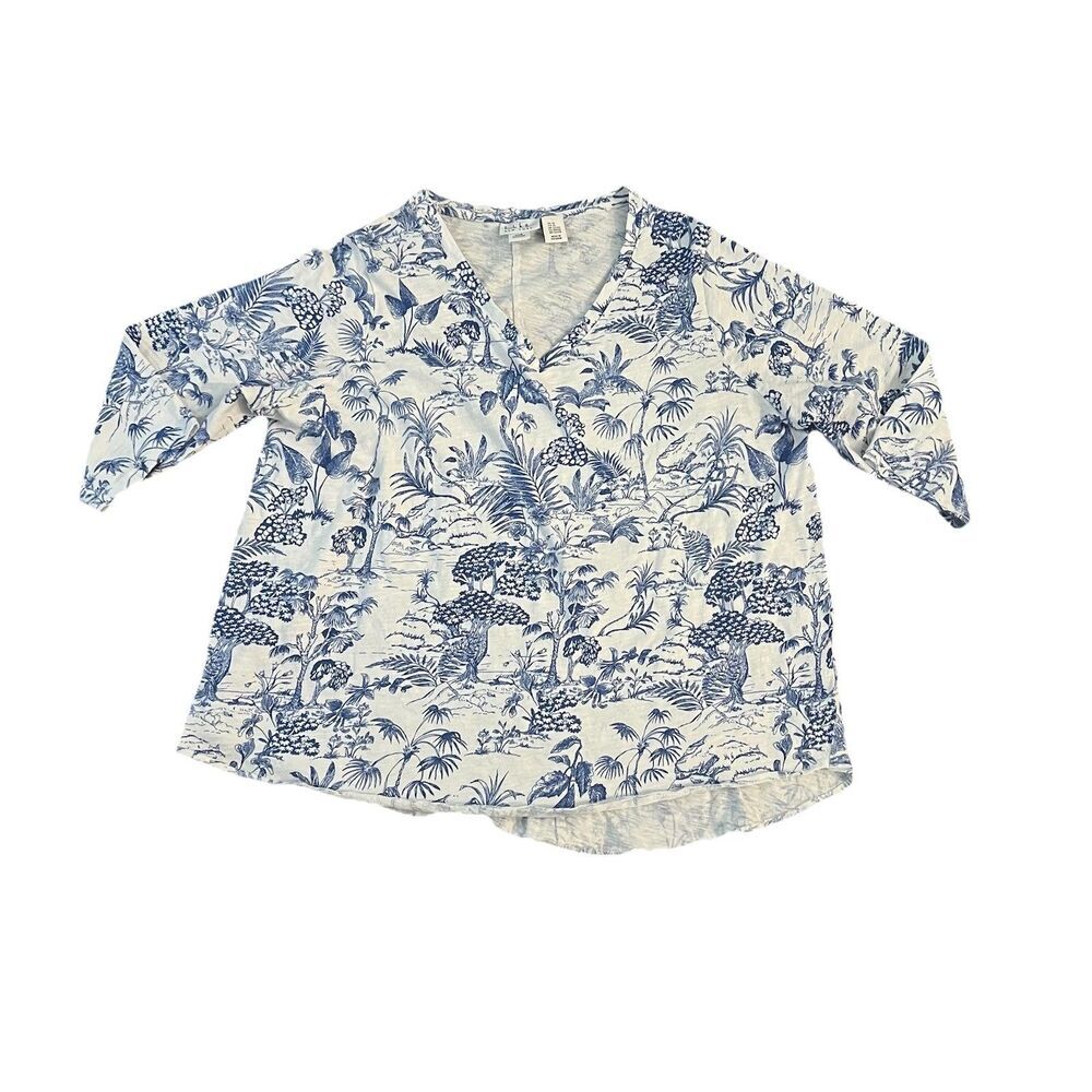 Nicole Miller Women’s Top 2X Lagenlook Cottage Blue White